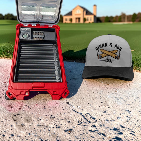 Cigar & Ash Co. Clubhouse Bundle featuring Packidor humidor insert for Milwaukee Packout 48-22-8436 and laser perforated snapback hat